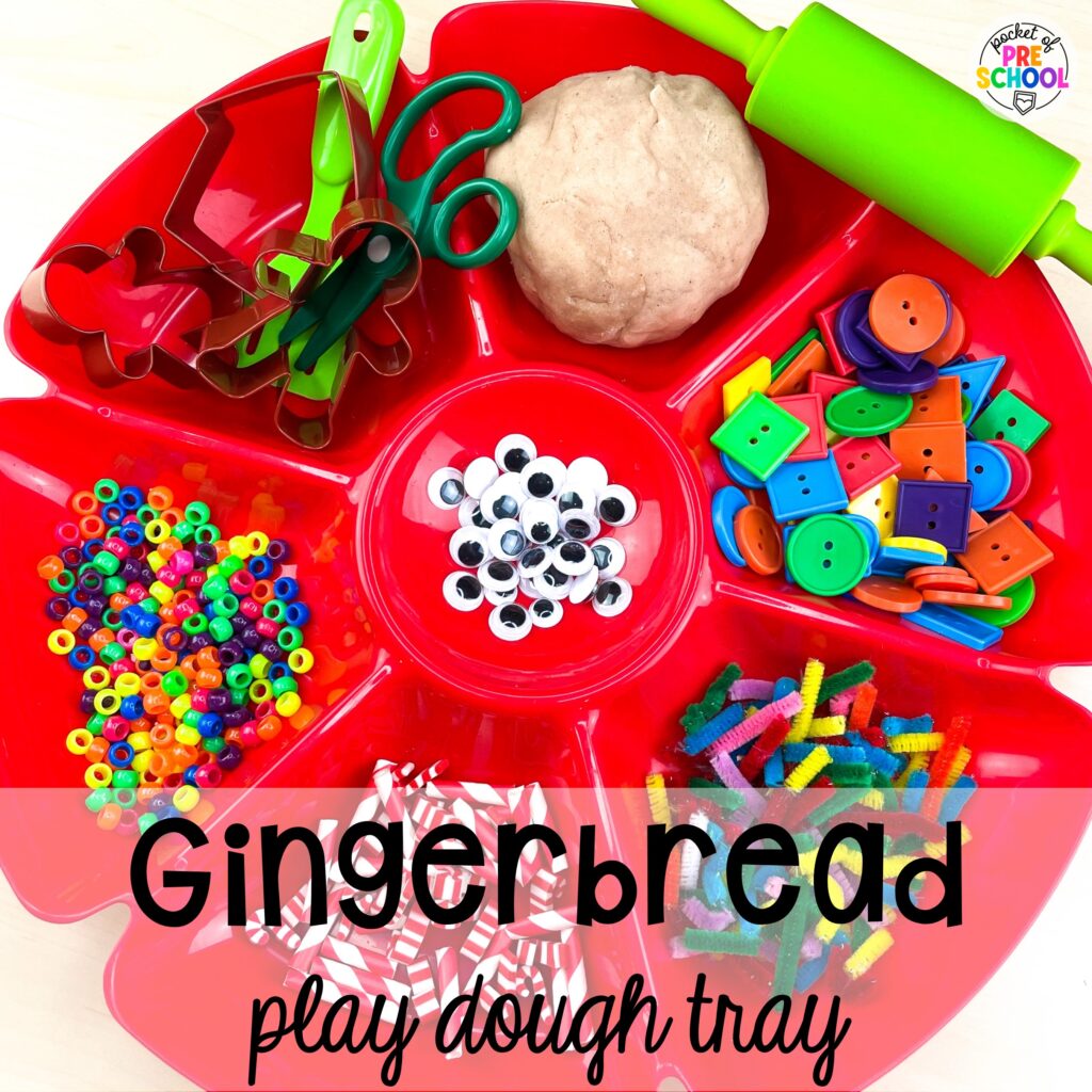 Gingerbread play dough tray to complete your gingerbread theme for the holidays. Play dough trays for all seasons, holidays, and tons of themes for your preschool, pre-k, and kindergarten classrooms.
