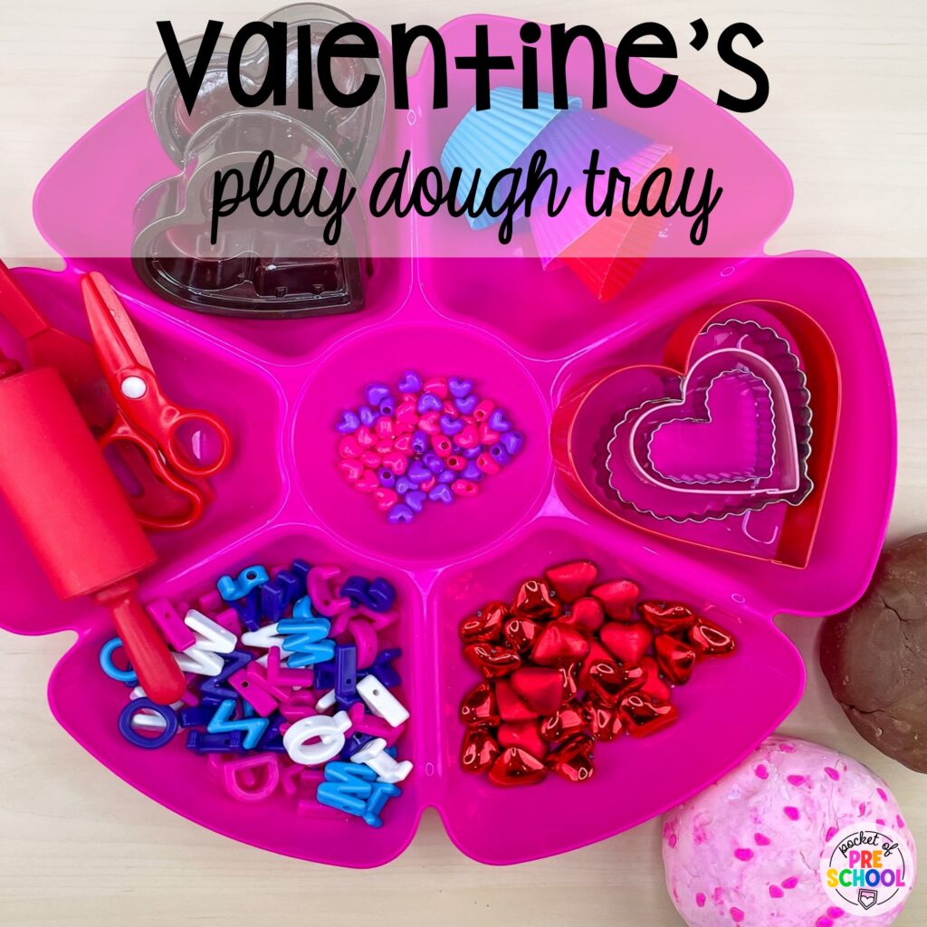 Create a Valentine's play dough tray for a lovely hands-on fine motor activity. Play dough trays for all seasons, holidays, and tons of themes for your preschool, pre-k, and kindergarten classrooms.