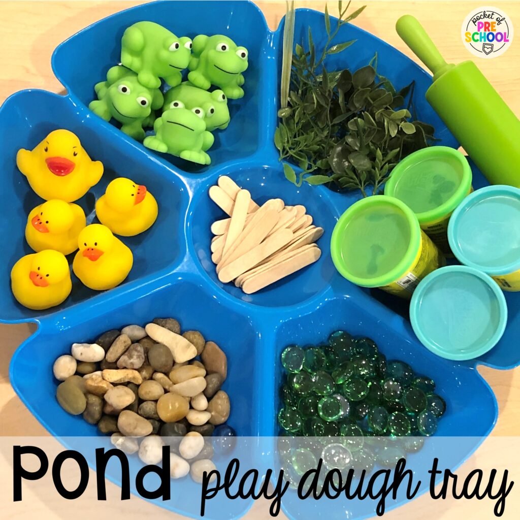 Have fun during your pond theme, with this adorable play dough tray. Play dough trays for all seasons, holidays, and tons of themes for your preschool, pre-k, and kindergarten classrooms.