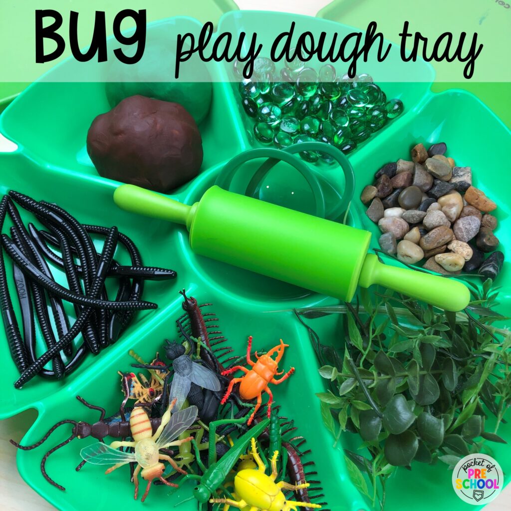 Create an insect play dough tray for your little learners. Check out over 50 play dough trays for preschool, pre-k, and kindergarten students.