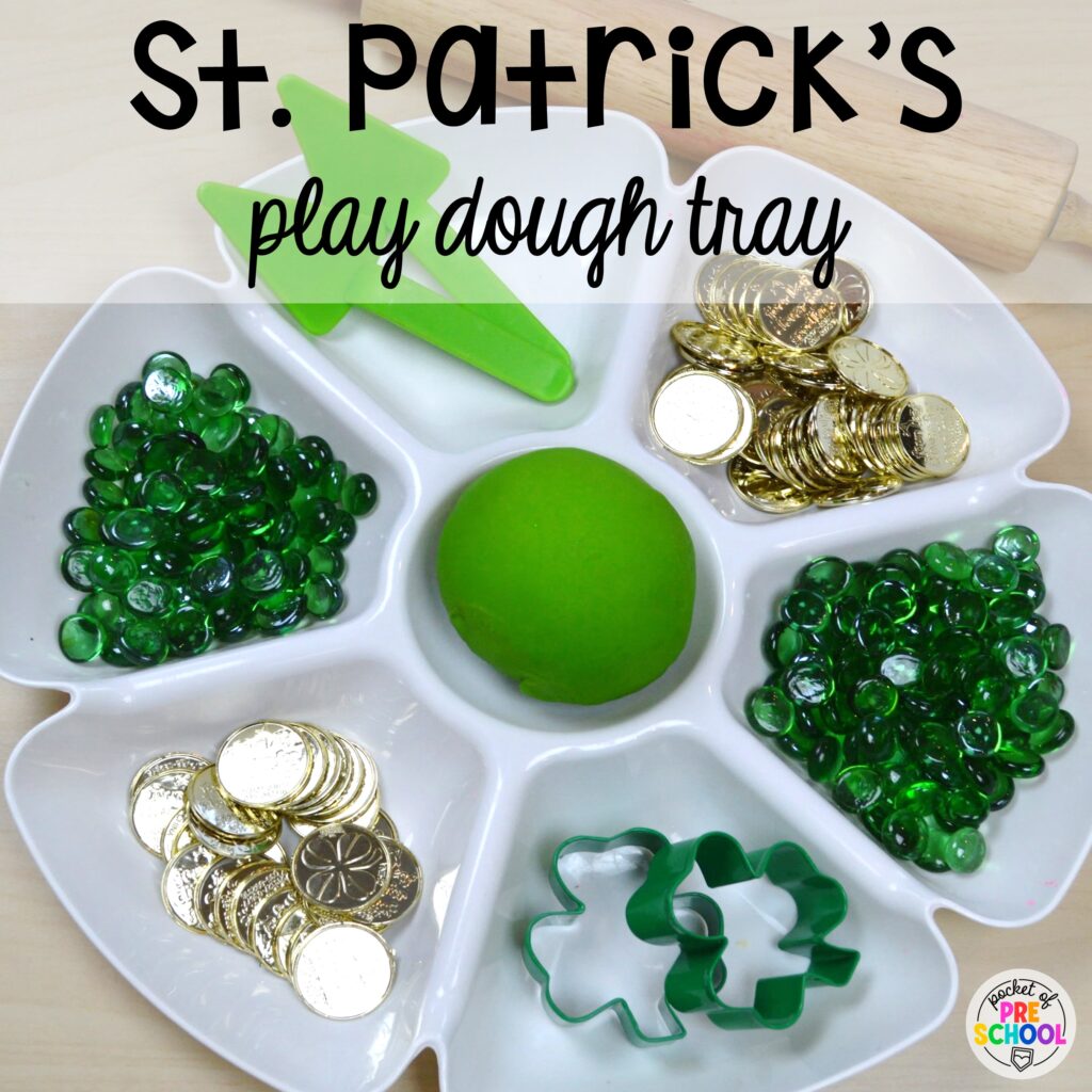 Celebrate St. Patrick's Day with this festive play dough tray for little learners. Play dough trays for all seasons, holidays, and tons of themes for your preschool, pre-k, and kindergarten classrooms.