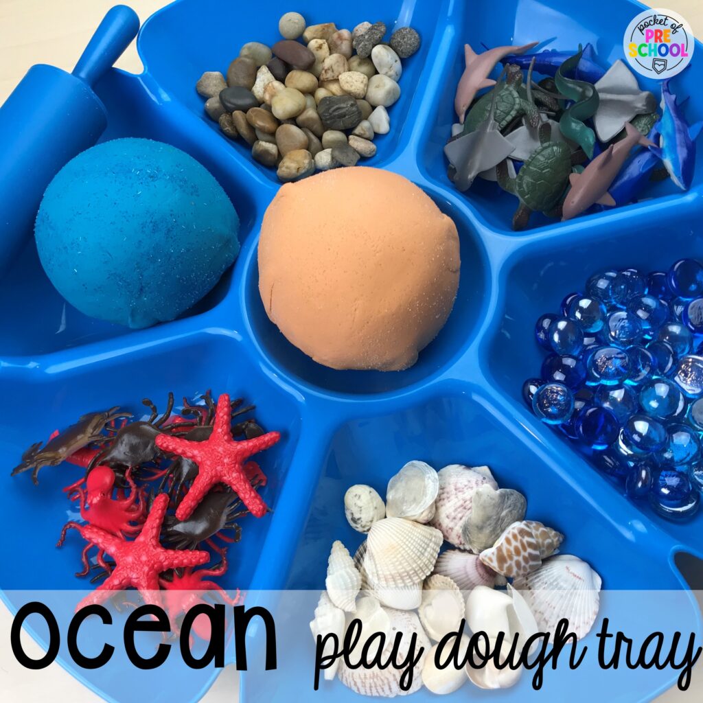An ocean play dough tray would be the perfect addition to your classroom during an ocean theme. Play dough trays for all seasons, holidays, and tons of themes for your preschool, pre-k, and kindergarten classrooms.
