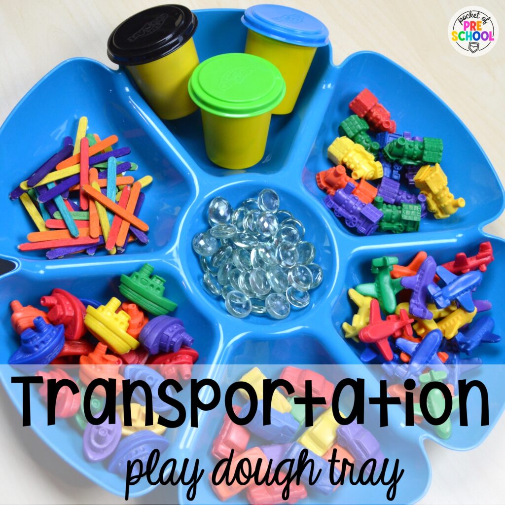 Transportation play dough tray for young students to learn and play at the same time. Play dough trays for all seasons, holidays, and tons of themes for your preschool, pre-k, and kindergarten classrooms.