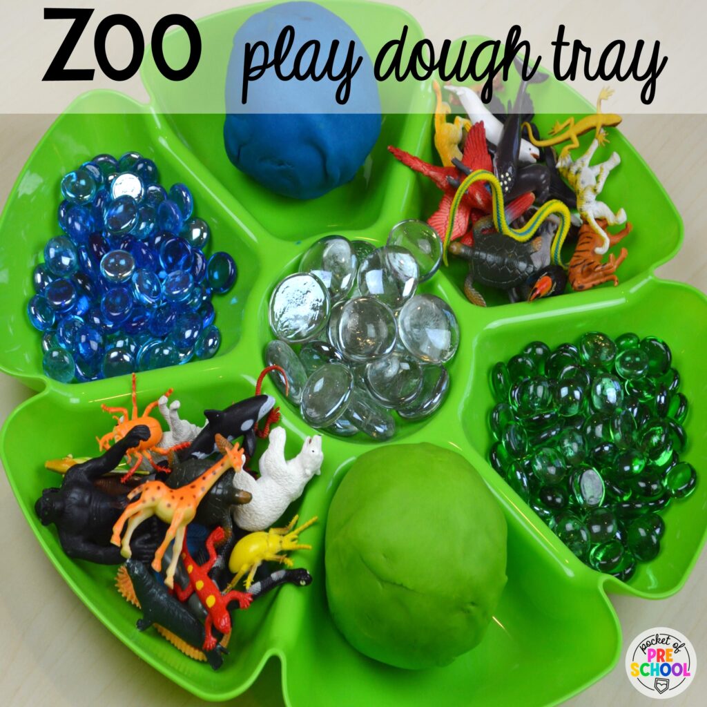 Explore a zoo theme with your students and incorporate this play dough tray. Check out over 50 play dough trays for preschool, pre-k, and kindergarten students.