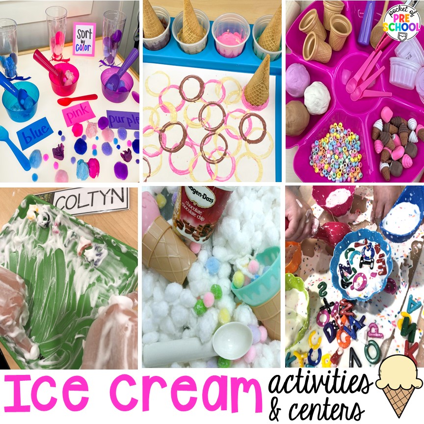 Ice cream activities for preschool, pre-k, and kindergarten students to explore math and literacy in fun, hands-on activities.