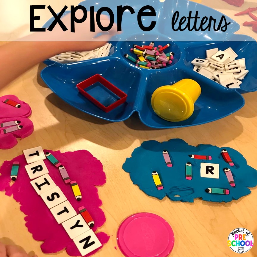 Explore letters with a play dough tray. Read on to find out the how and why to use play dough trays in the preschool, pre-k, and kindergarten classroom.