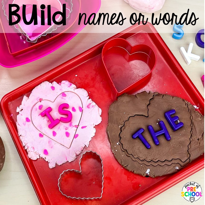 Practice sight words or names with play dough trays. Read about the benefits and how to use play dough trays in the preschool, pre-k, and kindergarten classroom.