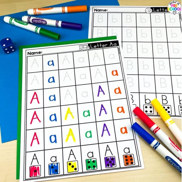 Alphabet Roll and Trace Worksheets - Letter Recognition & Tracing Practice Pages are a fun way to practice letter recognition and letter formation.
