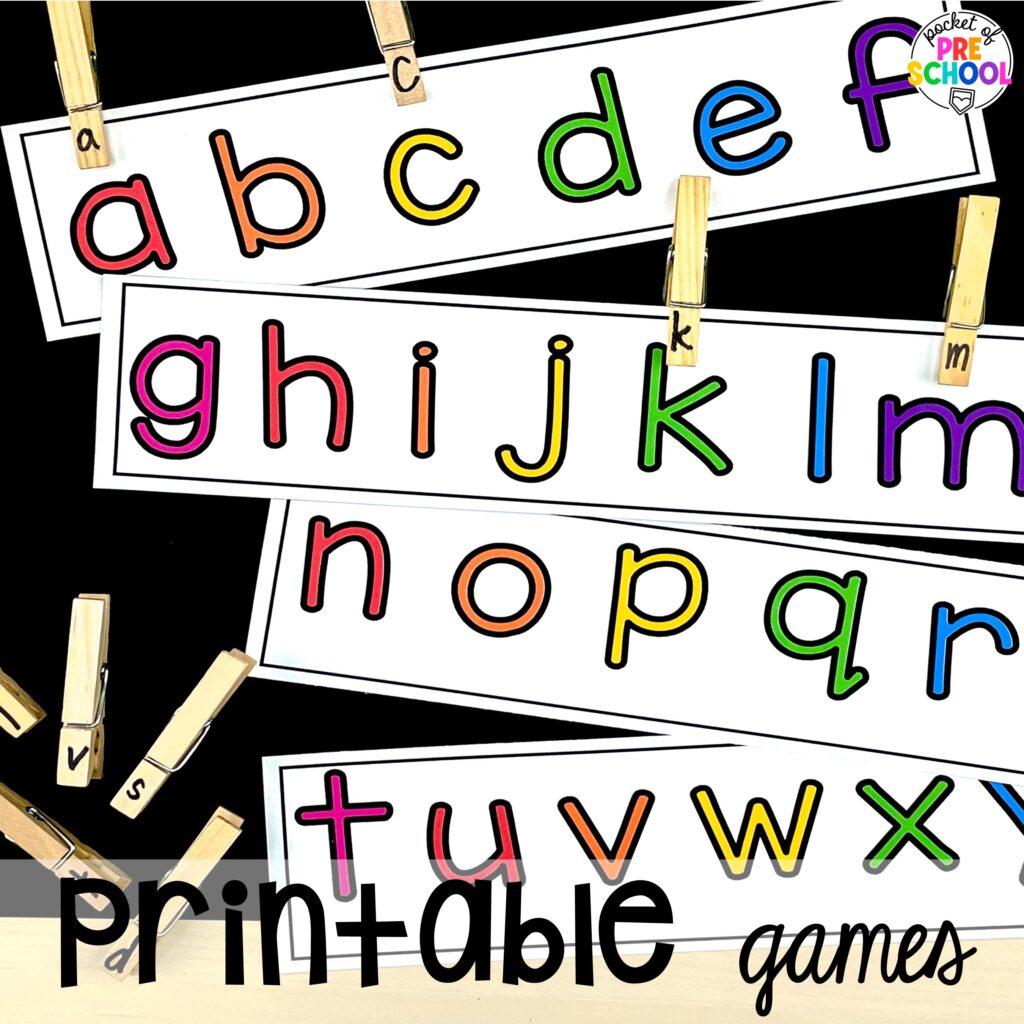 Matching games for learners to practice letters. DIY letter and number manipulatives that are easy on the budget and a huge hit in the preschool, pre-k, or kindergarten classroom!