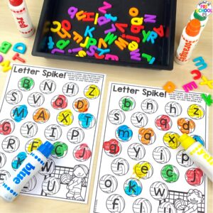 Letter spike for preschool, pre-k, and kindergarten students. Plus 16 other math and literacy activities.