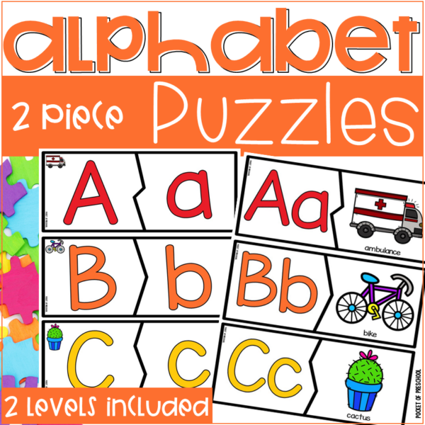 2-Piece Alphabet Puzzles for Preschool, Pre-K, and Kindergarten