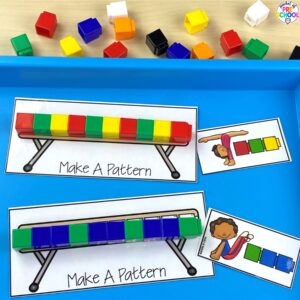 Balance beam patterns for preschool, pre-k, and kindergarten students. Plus 16 other math and literacy activities.