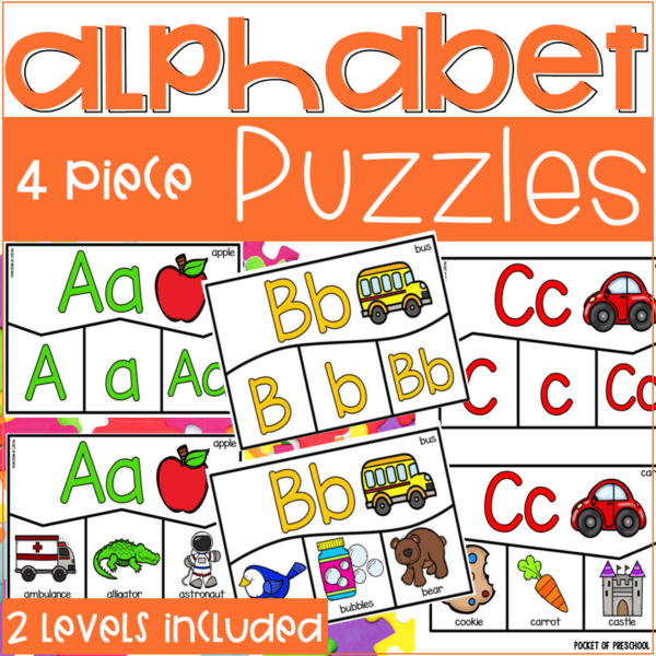4-Piece Alphabet Puzzles for Preschool, Pre-K, and Kindergarten