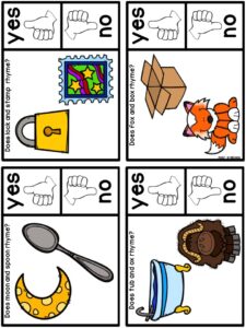 Rhyming Yes or No Game is a hands-on rhyming activity that teaches students to identify rhyming words and strengthen their phonological awareness skills.