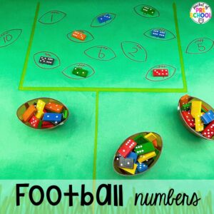 Football numbers activity plus 16 Fall Butcher Paper Activities for preschool, pre-k, and kindergarten students to develop math, literacy, and fine motor skills.