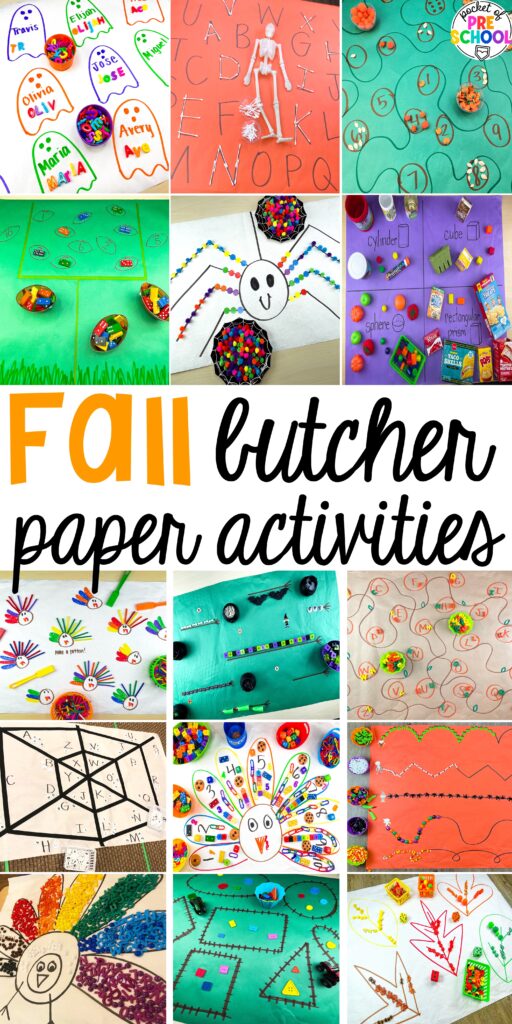 Fall Butcher Paper Ideas for math, literacy, fine motor, and sensory for preschool, pre-k, and kindergarten students. 