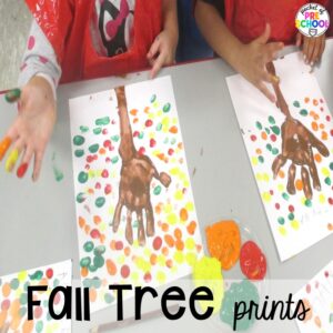 Fall tree prints plus 18 more fall process art activities for preschool, pre-k, and kindergarten students.
