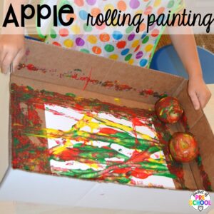 Apple rolling art plus 18 more fall process art activities for preschool, pre-k, and kindergarten students.