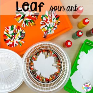 Leaf spin art plus 18 more fall process art activities for preschool, pre-k, and kindergarten students.