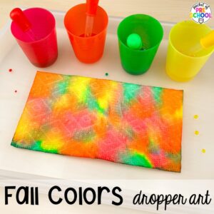 Fall colors dropper art plus 18 more fall process art activities for preschool, pre-k, and kindergarten students.