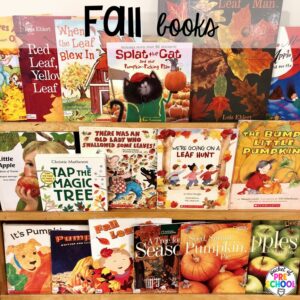 Fall books plus Fall math, literacy, fine motor, art, sensory, and dramatic play activities for your preschool, pre-k, and kindergarten classroom.