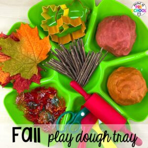Fall play dough tray plus Fall math, literacy, fine motor, art, sensory, and dramatic play activities for your preschool, pre-k, and kindergarten classroom.