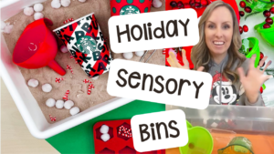 Ideas for creating holiday sensory bins that teach your preschool, pre-k, and kindergarten students.