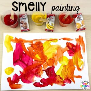 Smelly painting! Explore 28 hands-on 5 senses activities and centers for preschool, pre-k, and kindergarten students.