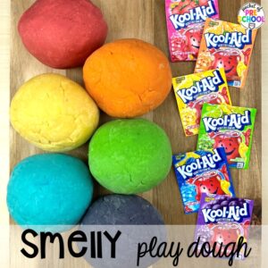 Smelly play dough! Explore 28 hands-on 5 senses activities and centers for preschool, pre-k, and kindergarten students.