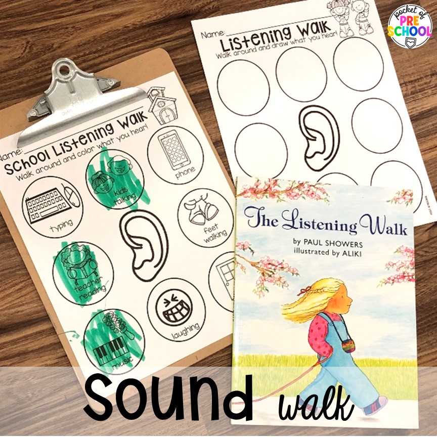 Sound walk! Explore 28 hands-on 5 senses activities and centers for preschool, pre-k, and kindergarten students.