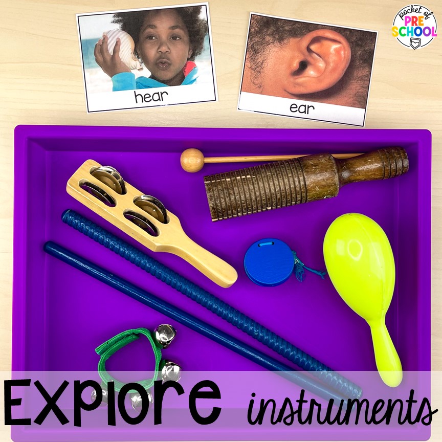 Explore instruments! Explore 28 hands-on 5 senses activities and centers for preschool, pre-k, and kindergarten students.