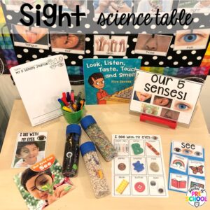 Sight science table! Explore 28 hands-on 5 senses activities and centers for preschool, pre-k, and kindergarten students.