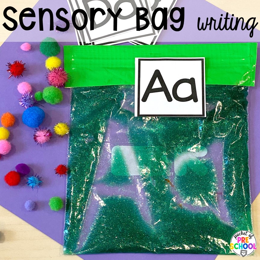 Sensory bag writing! Explore 28 hands-on 5 senses activities and centers for preschool, pre-k, and kindergarten students.