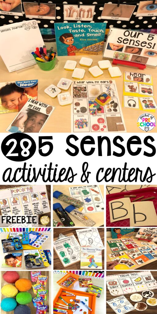 Explore 28 hands-on 5 senses activities and centers for preschool, pre-k, and kindergarten students.