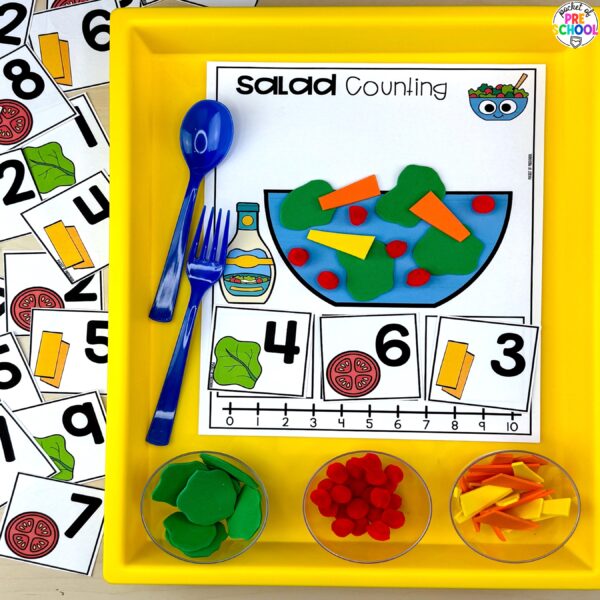 Get over 200 pages of math and literacy activities for a food theme designed for preschool, pre-k, and kindergarten students.