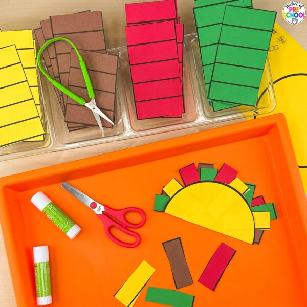 Get over 200 pages of math and literacy activities for a food theme designed for preschool, pre-k, and kindergarten students.