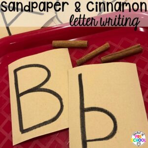 Sandpaper and cinnamon letter writing and ideas for a science unit all about gingerbread! It is the perfect theme during the holidays in a preschool, pre-k, and kindergarten classroom.