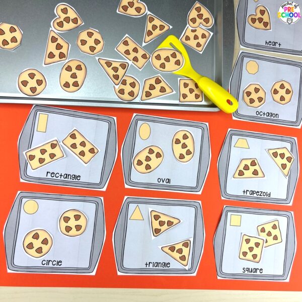 Cookie shapes plus tons more sweets/bakery math and literacy ideas for preschool, pre-k, and kindergarten.
