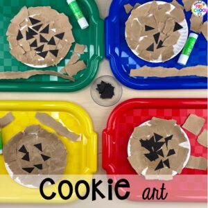 Cookie art plus more baking activities and centers designed for preschool, pre-k, and kindergarten. These are perfect for a holiday, bakery, or sweet treat theme.