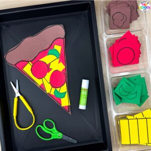 Pizza activities for a math, literacy, art, fine motor, and more! These are designed for preschool, pre-k, and kindergarten.