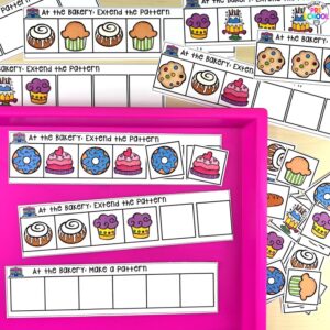 Bakery patterns plus tons more sweets/bakery math and literacy ideas for preschool, pre-k, and kindergarten.