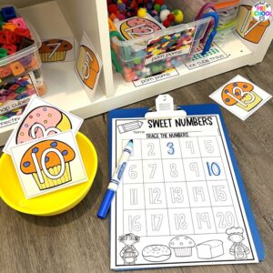 Sweet numbers write the room plus tons more sweets/bakery math and literacy ideas for preschool, pre-k, and kindergarten.