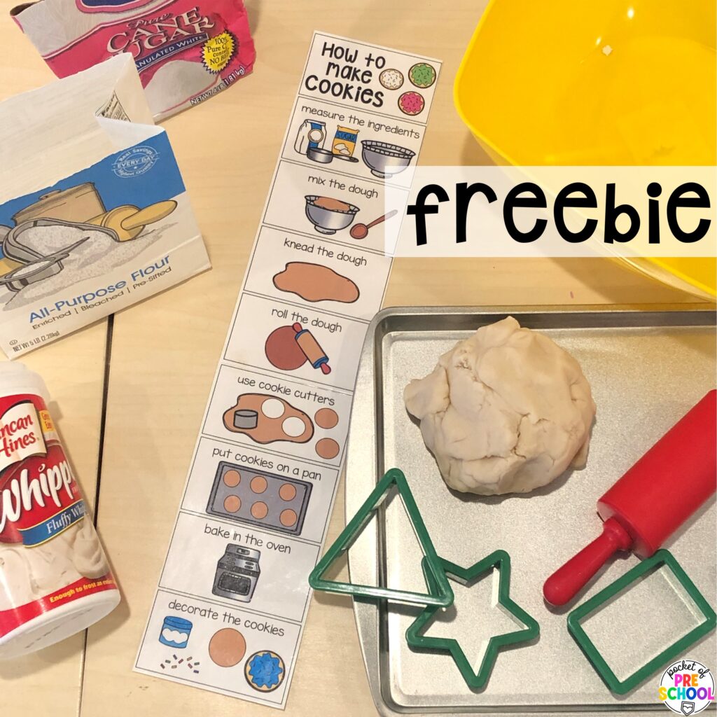 Dramatic play FREEBIE plus more sweets activities and centers designed for preschool, pre-k, and kindergarten. These are perfect for a holiday, bakery, or sweet treat theme.