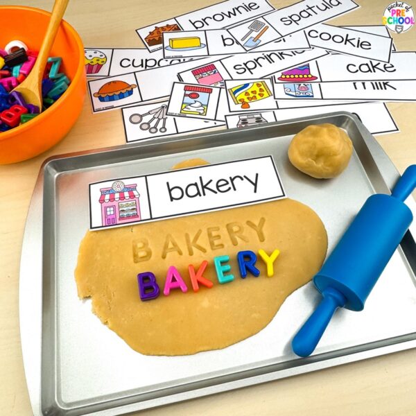 Sweets words plus tons more sweets/bakery math and literacy ideas for preschool, pre-k, and kindergarten.
