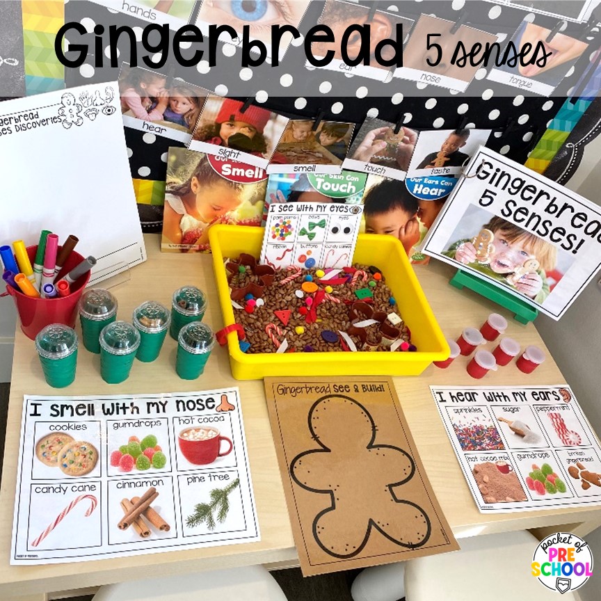 Ideas for a science unit all about gingerbread! It is the perfect theme during the holidays in a preschool, pre-k, and kindergarten classroom.