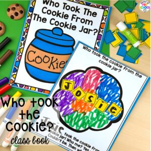 Who Took the Cookie Class Book plus more baking activities and centers designed for preschool, pre-k, and kindergarten. These are perfect for a holiday, bakery, or sweet treat theme.