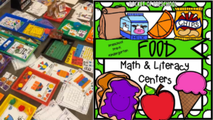 Check out the food math and literacy centers designed for preschool, pre-k, and kindergarten.