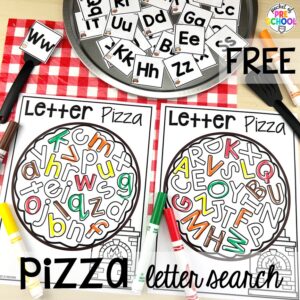 Pizza letter search plus more pizza centers for preschool, pre-k, and kindergarten students to practice math, literacy, fine motor, sensory, and more!