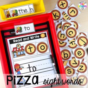 Pizza sight words plus more pizza centers for preschool, pre-k, and kindergarten students to practice math, literacy, fine motor, sensory, and more!