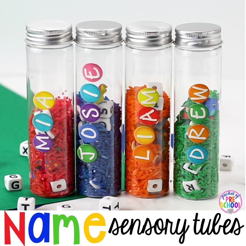 Create name sensory bottles to give preschool, pre-k, and kindergarten students another version of exposure and something fun to look at.